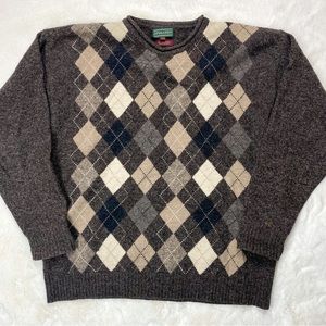j. mclaughlin vintage XXL shetland wool abstract pattern grandpa argyle sweater
